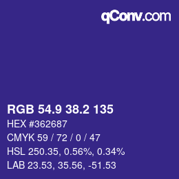 カラーコード: RGB 54.9 38.2 135 | qconv.com
