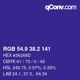 カラーコード: RGB 54.9 38.2 141 | qconv.com