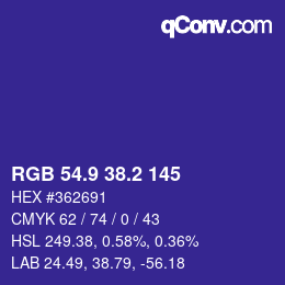 カラーコード: RGB 54.9 38.2 145 | qconv.com