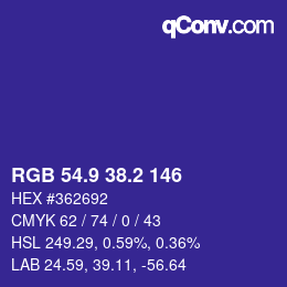 カラーコード: RGB 54.9 38.2 146 | qconv.com