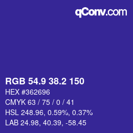 カラーコード: RGB 54.9 38.2 150 | qconv.com
