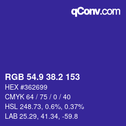 カラーコード: RGB 54.9 38.2 153 | qconv.com
