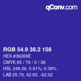 カラーコード: RGB 54.9 38.2 158 | qconv.com