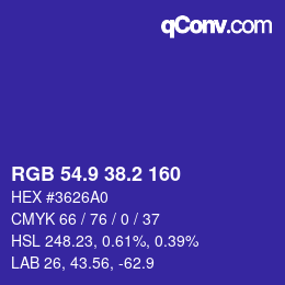 カラーコード: RGB 54.9 38.2 160 | qconv.com