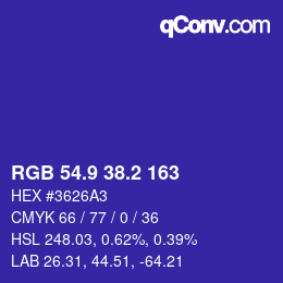 カラーコード: RGB 54.9 38.2 163 | qconv.com