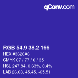 カラーコード: RGB 54.9 38.2 166 | qconv.com