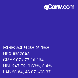カラーコード: RGB 54.9 38.2 168 | qconv.com