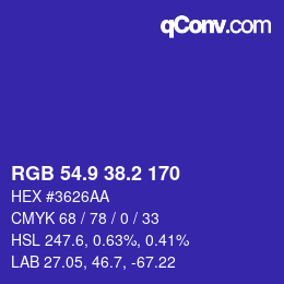 カラーコード: RGB 54.9 38.2 170 | qconv.com