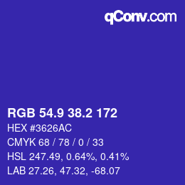 カラーコード: RGB 54.9 38.2 172 | qconv.com