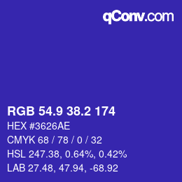 カラーコード: RGB 54.9 38.2 174 | qconv.com