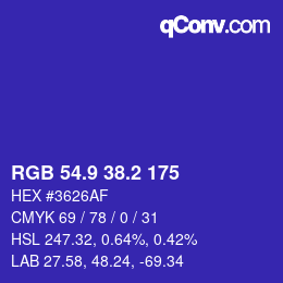 カラーコード: RGB 54.9 38.2 175 | qconv.com