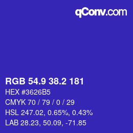 カラーコード: RGB 54.9 38.2 181 | qconv.com