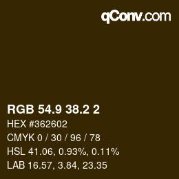 Color code: RGB 54.9 38.2 2 | qconv.com