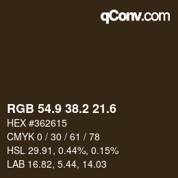 カラーコード: RGB 54.9 38.2 21.6 | qconv.com