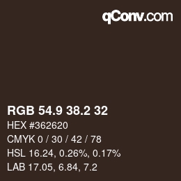 カラーコード: RGB 54.9 38.2 32 | qconv.com