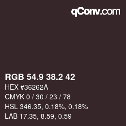 カラーコード: RGB 54.9 38.2 42 | qconv.com