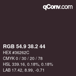 カラーコード: RGB 54.9 38.2 44 | qconv.com