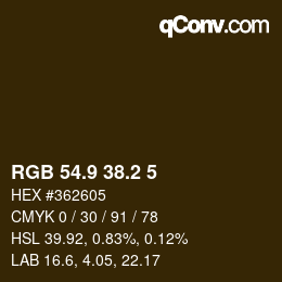 Color code: RGB 54.9 38.2 5 | qconv.com