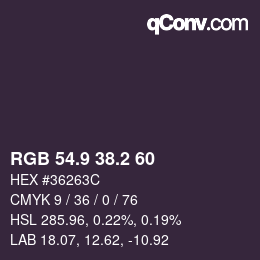 カラーコード: RGB 54.9 38.2 60 | qconv.com
