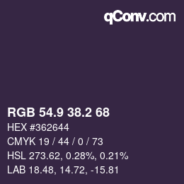 カラーコード: RGB 54.9 38.2 68 | qconv.com
