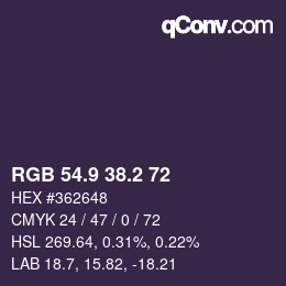 カラーコード: RGB 54.9 38.2 72 | qconv.com