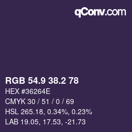 カラーコード: RGB 54.9 38.2 78 | qconv.com