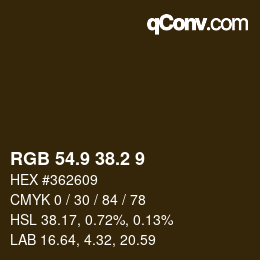 Color code: RGB 54.9 38.2 9 | qconv.com