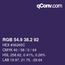 カラーコード: RGB 54.9 38.2 92 | qconv.com