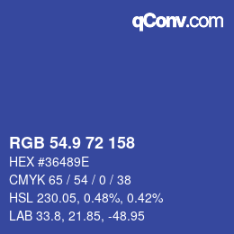 カラーコード: RGB 54.9 72 158 | qconv.com
