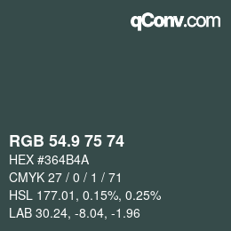 カラーコード: RGB 54.9 75 74 | qconv.com