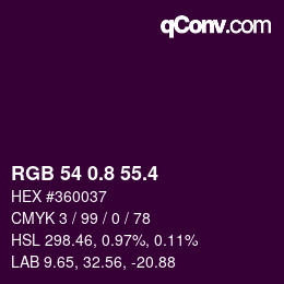 カラーコード: RGB 54 0.8 55.4 | qconv.com