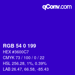 Color code: RGB 54 0 199 | qconv.com