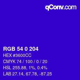 カラーコード: RGB 54 0 204 | qconv.com