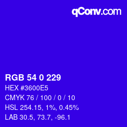 Color code: RGB 54 0 229 | qconv.com