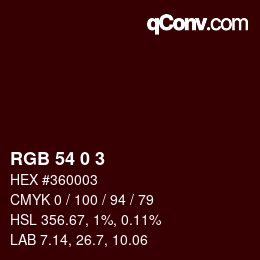 Farbcode: RGB 54 0 3 | qconv.com