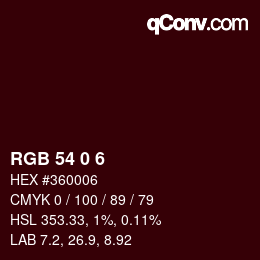 カラーコード: RGB 54 0 6 | qconv.com