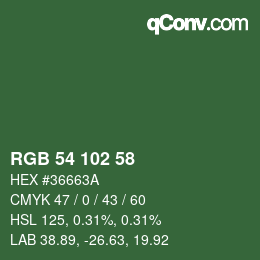 颜色代码: RGB 54 102 58 | qconv.com