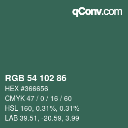 颜色代码: RGB 54 102 86 | qconv.com