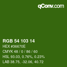 カラーコード: RGB 54 103 14 | qconv.com