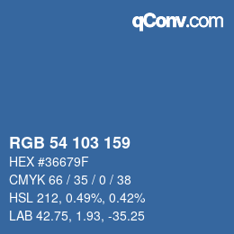 Color code: RGB 54 103 159 | qconv.com