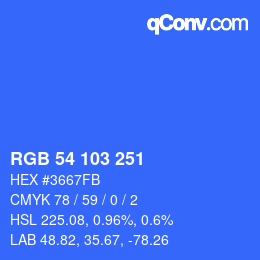 カラーコード: RGB 54 103 251 | qconv.com