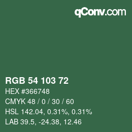 Color code: RGB 54 103 72 | qconv.com