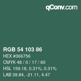 カラーコード: RGB 54 103 86 | qconv.com