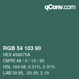 Color code: RGB 54 103 90 | qconv.com