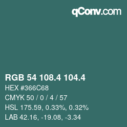 カラーコード: RGB 54 108.4 104.4 | qconv.com