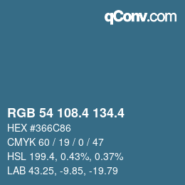 カラーコード: RGB 54 108.4 134.4 | qconv.com