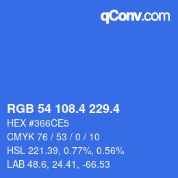 カラーコード: RGB 54 108.4 229.4 | qconv.com