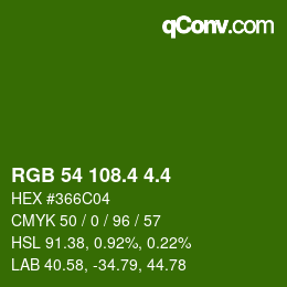 カラーコード: RGB 54 108.4 4.4 | qconv.com