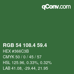 カラーコード: RGB 54 108.4 59.4 | qconv.com