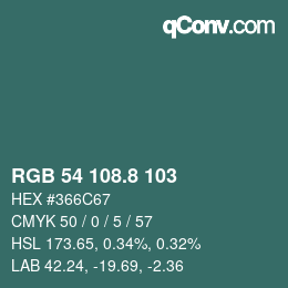 Color code: RGB 54 108.8 103 | qconv.com
